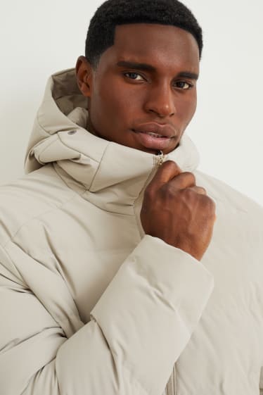 Men - Quilted jacket with hood - water-repellent - gray-brown