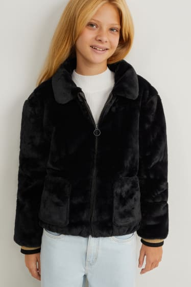 Children - Faux fur jacket - black