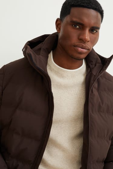 Men - Quilted jacket with hood - water-repellent - dark brown