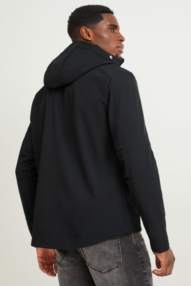 Hombre - Chaqueta softshell con capucha - hidrófuga -  4 Way Stretch - negro