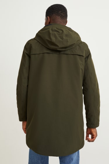 Pánské - Nepromokavá bunda s kapucí - z vodotěsného materiálu - tmavozelená