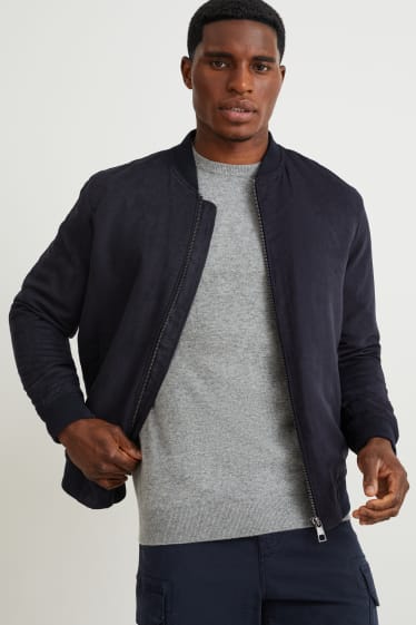 Men - Bomber jacket - faux leather - dark blue