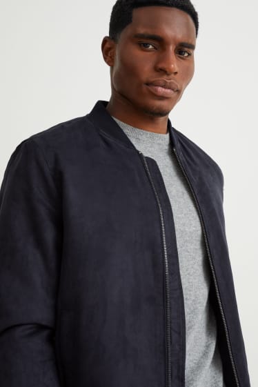 Men - Bomber jacket - faux leather - dark blue