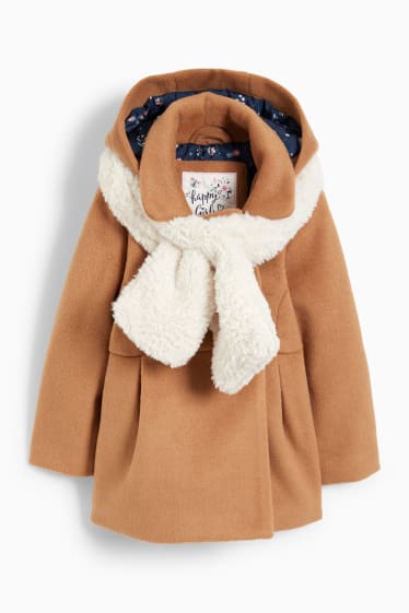 Kinderen: meisjes - Set - jas met capuchon en sjaal - 2-delig - taupe