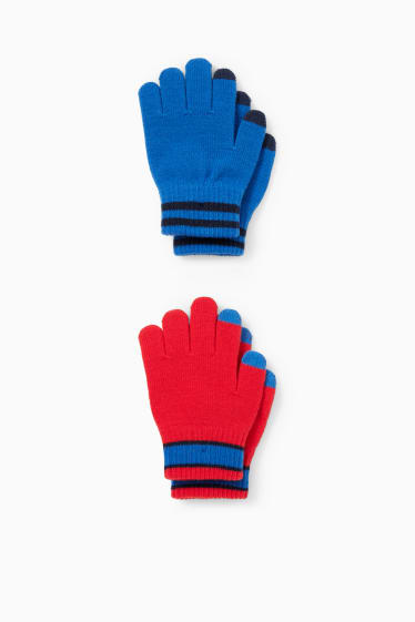 Enfants garçons - Lot de 2 paires - gants en maille - rouge / bleu foncé