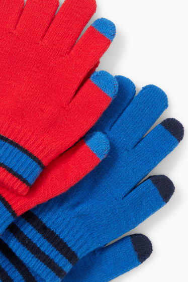 Enfants garçons - Lot de 2 paires - gants en maille - rouge / bleu foncé