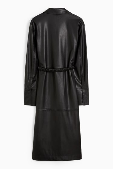 Donna - Vestito a camicia - similpelle - nero