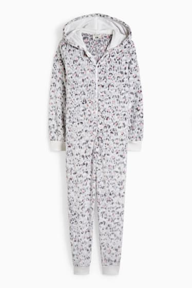 Kinderen: meisjes - Onesie van fleece, met capuchon - lichtgrijs