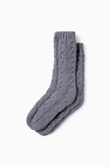 Damen - Strick-Socken mit Zopfmuster - grau