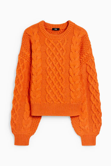 Femmes - Pullover - motif tressé - orange foncé