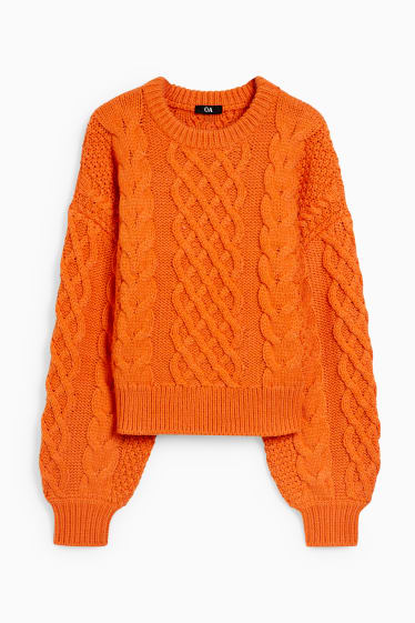 Damen - Pullover - Zopfmuster - dunkelorange