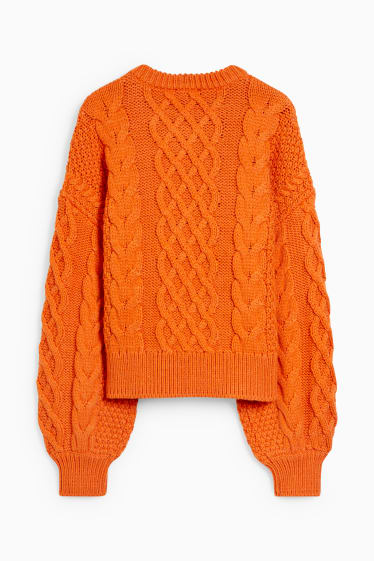 Women - Jumper - cable knit pattern - dark orange