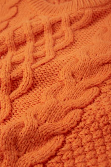 Women - Jumper - cable knit pattern - dark orange