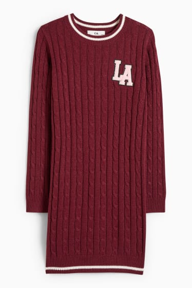 Enfants filles - Robe en maille avec motif tressé - bordeaux