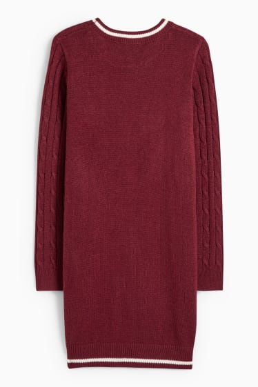 Enfants filles - Robe en maille avec motif tressé - bordeaux
