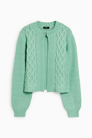 Damen - Strickjacke - Zopfmuster - hellgrün