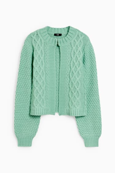 Donna - Cardigan - motivo treccia - verde chiaro