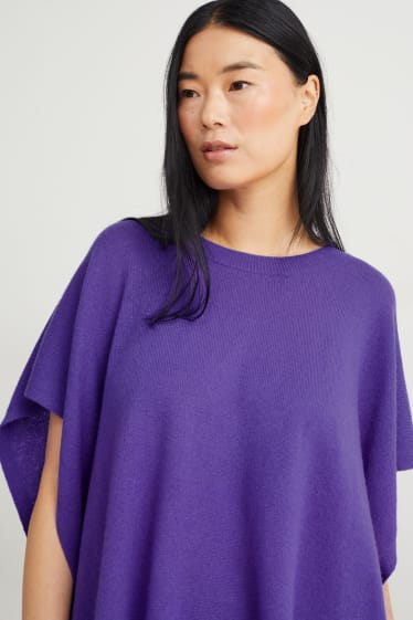 Femmes - Poncho de maille avec teneur en cachemire - laine mélangée - violet
