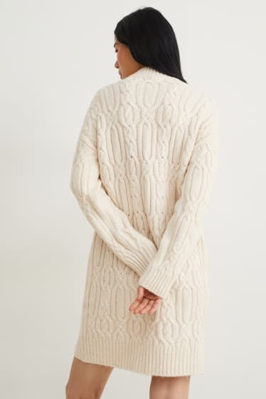 Women - Knitted dress - cable knit pattern - light beige