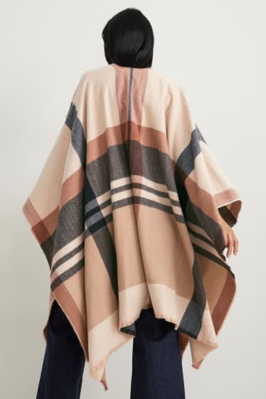 Women - Poncho - check - taupe