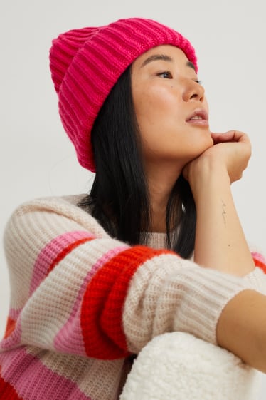 Femmes - Bonnet en cachemire mélangé - rose