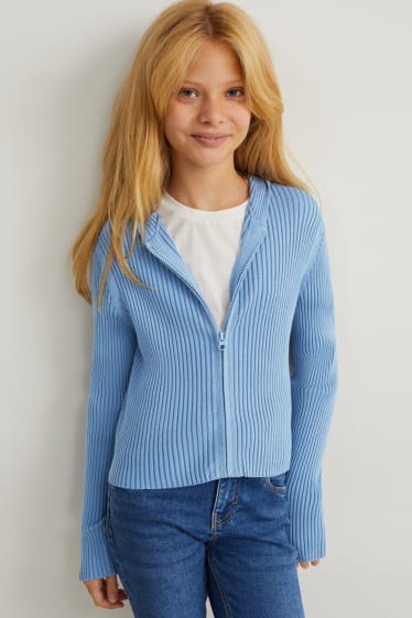 Kinder Mädchen - Strickjacke mit Kapuze - blau
