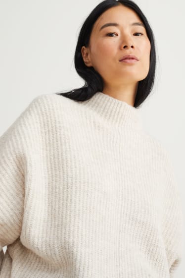 Damen - Pullover mit Stehkragen - hellbeige