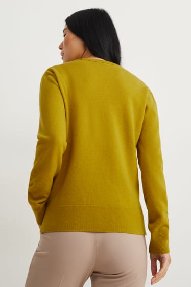 Femmes - Pullover basique avec teneur en cachemire - laine mélangée - jaune moutarde