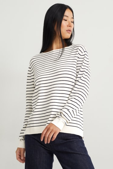 Damen - Basic-Pullover - gestreift - dunkelblau / weiß