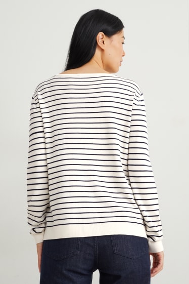 Damen - Basic-Pullover - gestreift - dunkelblau / weiß