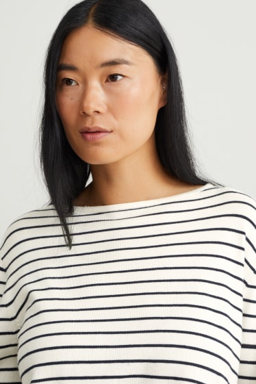 Damen - Basic-Pullover - gestreift - dunkelblau / weiß