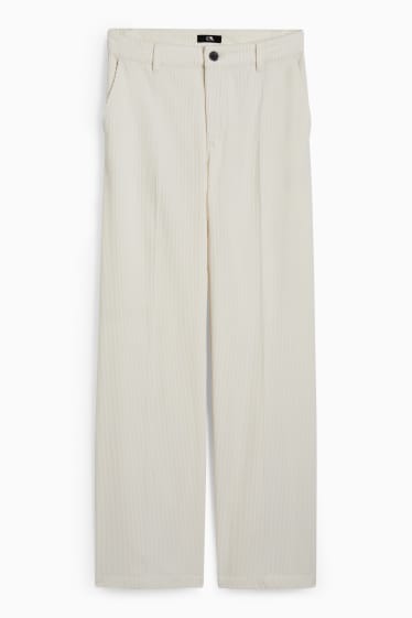 Femei - Pantaloni din catifea reiată - talie înaltă - wide leg - alb-crem