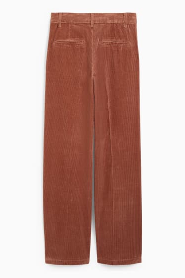 Donna - Pantaloni di velluto a coste - vita alta - gamba larga - marrone