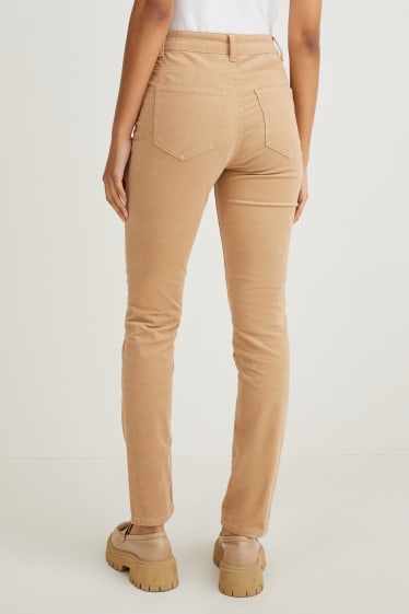 Femmes - Pantalon de velours - high waist - straight fit - marron clair