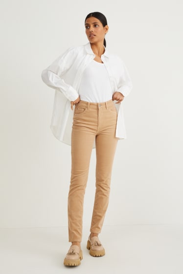 Dames - Corduroy broek - high waist - straight fit - lichtbruin