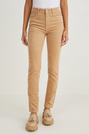 Femmes - Pantalon de velours - high waist - straight fit - marron clair