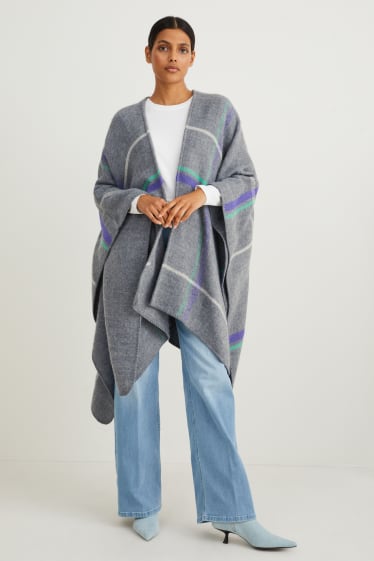 Donna - Poncho - a quadretti - grigio chiaro melange