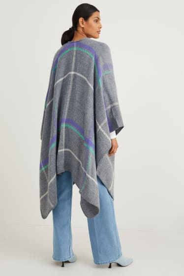 Donna - Poncho - a quadretti - grigio chiaro melange