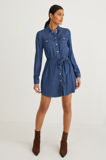 Women - Denim shirt dress - blue denim