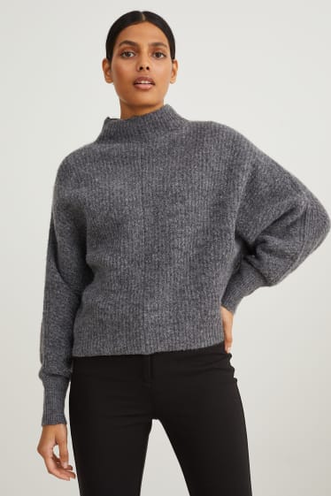 Damen - Pullover mit Stehkragen - dunkelgrau