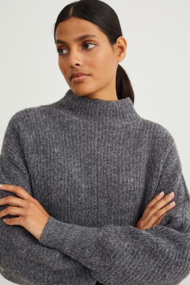 Damen - Pullover mit Stehkragen - dunkelgrau
