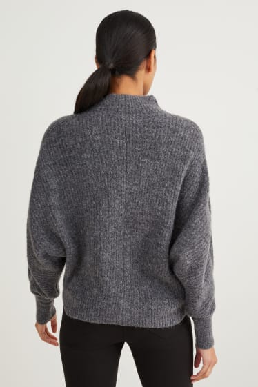 Damen - Pullover mit Stehkragen - dunkelgrau
