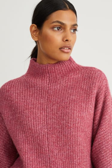 Damen - Pullover mit Stehkragen - bordeaux