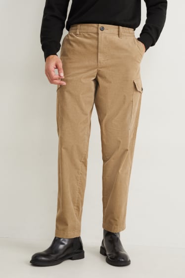 Pánské - Manšestrové cargo kalhoty - regular fit - taupe