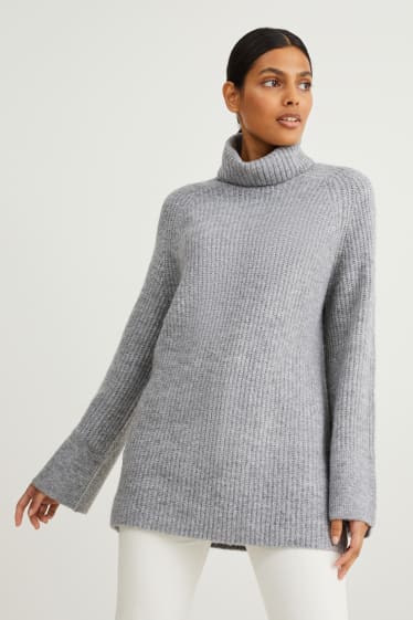 Damen - Rollkragenpullover - grau