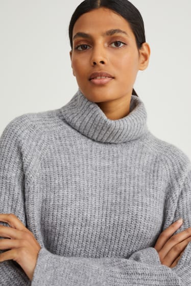 Women - Polo neck jumper - gray