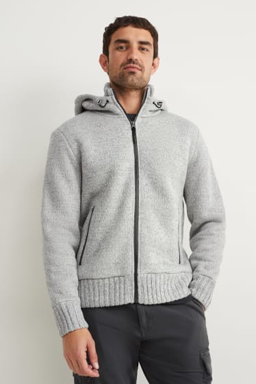 Uomo - Cardigan con cappuccio - grigio chiaro melange