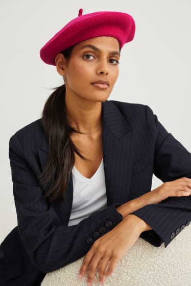 Kobiety - Wełniany beret - ciemnoróżowy