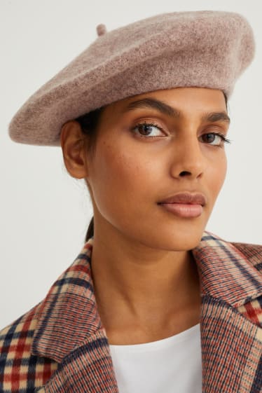 Damen - Woll-Baskenmütze - hellbeige