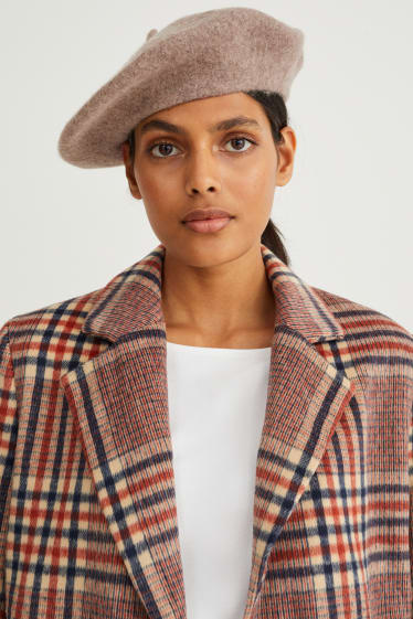 Damen - Woll-Baskenmütze - hellbeige